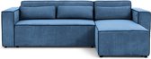 Hoekbank Castel - met slaapfunctie - ribstof - rechts - 260 x 173 cm - loungemeubels - blauw - Maxi Maja