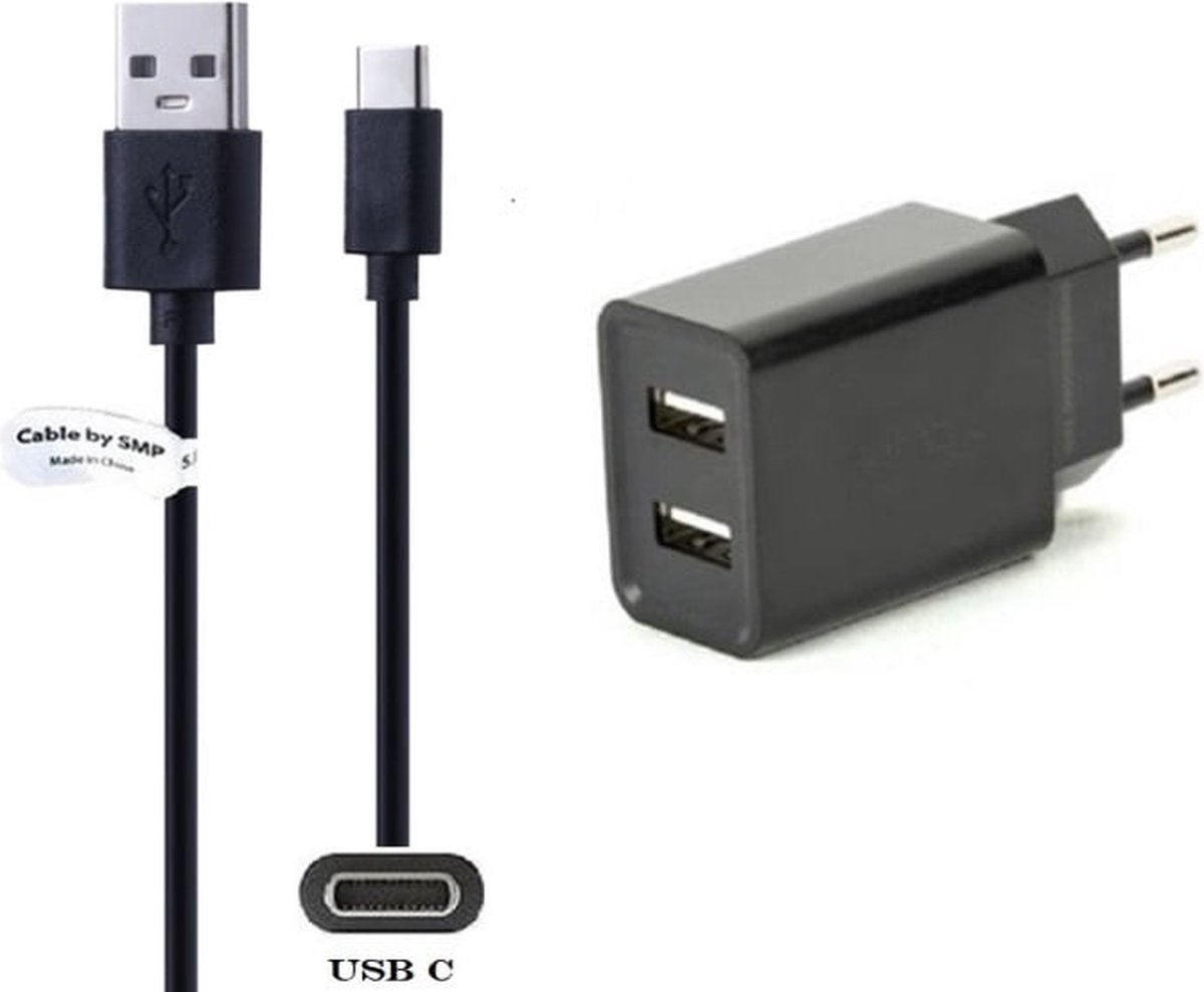 OneOne 2.1A lader met 2 poorten + 0,50m standaard USB C kabel. Oplader adapter past op BEATS Fit Pro, Flex, Studio Buds,