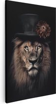 Artaza Canvas Schilderij Leeuw met Hoge Hoed - 80x120 - Groot - Foto Op Canvas - Canvas Print