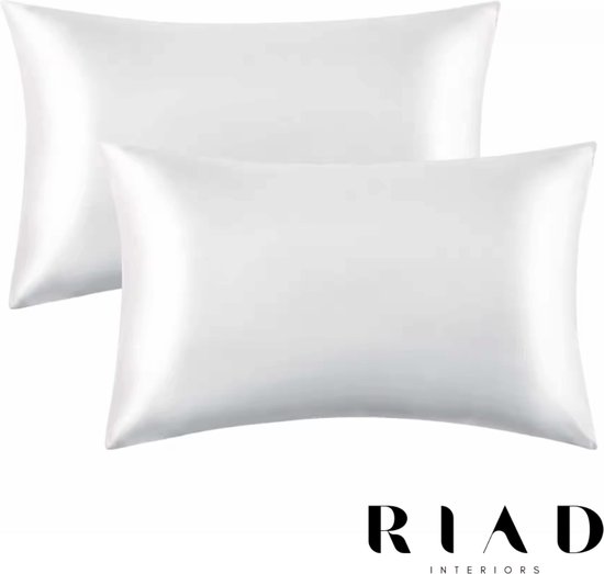 RIAD® Satijnen Kussenslopen - Huidverzorging - Luxueus en zijdezacht - Krullend haar - 2 Stuks - Wit - 50x65