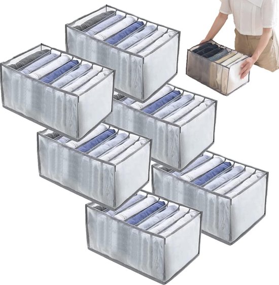 Kledingopslag organizer box voor jeans, broeken en T-shirts - Set van 6 opbergdozen (25 x 36 x 20 cm) in kledingkast of ladebox commode Kledingkast