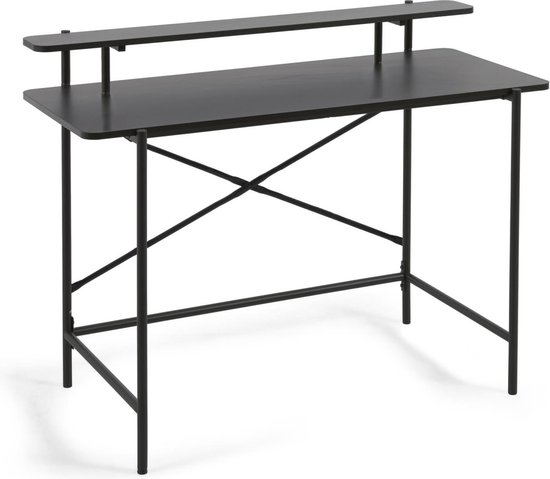 Kave Home - Galatia zwart melamine bureau met metalen poten in zwarte afwerking 120 x 60 cm