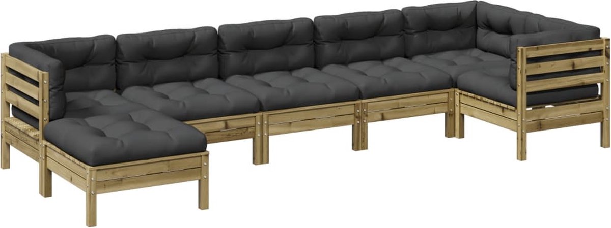 vidaXL 7-delige - Loungeset - met - kussens - geïmpregneerd - grenenhout antraciet