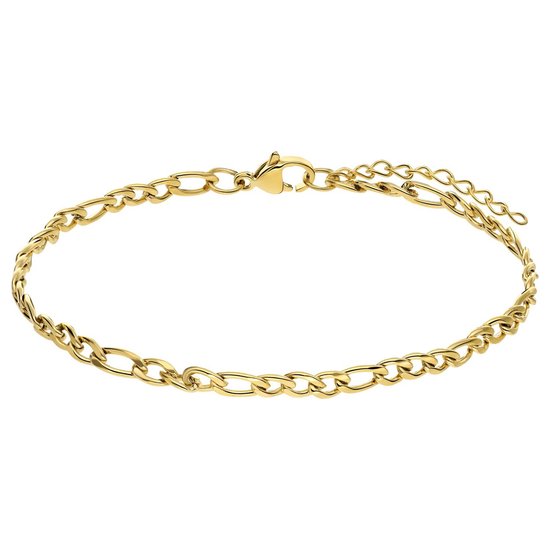 Lucardi Dames Stalen goldplated armband figaro 4mm - Armband - Staal - Goud - 19 cm