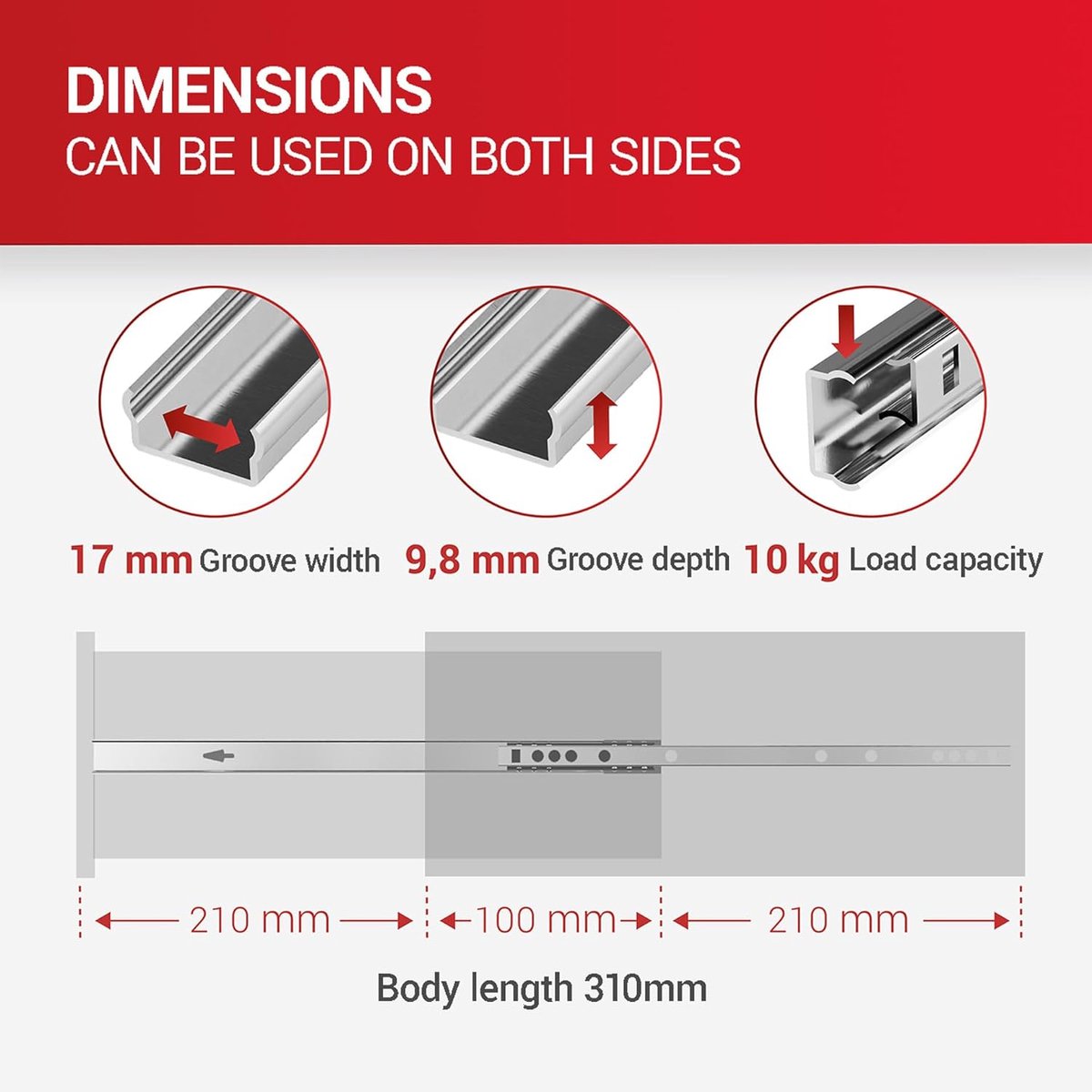 HELPMATE Lot De 2 Paires De 4 Rails De Tiroir à Rainure - 17 Mm - Longueur