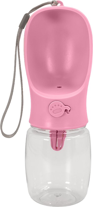 Intirilife Draagbare Hondendrinkfles in Roze met 350 ml vulcapaciteit - Voor lange wandelingen parken wandelen en reizen