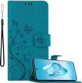 Cadorabo Hoesje geschikt voor OnePlus 12R in BLOEMEN BLAUW - Beschermhoes in bloemmotief met magnetische sluiting, standfunctie en kaartsleuven Book Case Cover Etui
