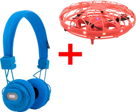 MOBII-X - Kids bundel met UFO drone en draadloze Bluetooth koptelefoon (blauw)