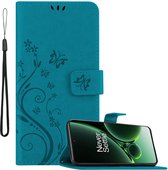 Cadorabo Hoesje geschikt voor OnePlus Nord 3 5G in BLOEMEN BLAUW - Beschermhoes in bloemmotief met magnetische sluiting, standfunctie en kaartsleuven Book Case Cover Etui