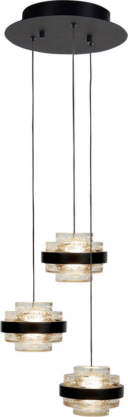Sierlijke hanglamp Dynasty | 3 lichts | zwart / transparant | glas / metaal | Ø 26 cm | eetkamer / eettafel / woonkamer lamp | modern / sfeervol design