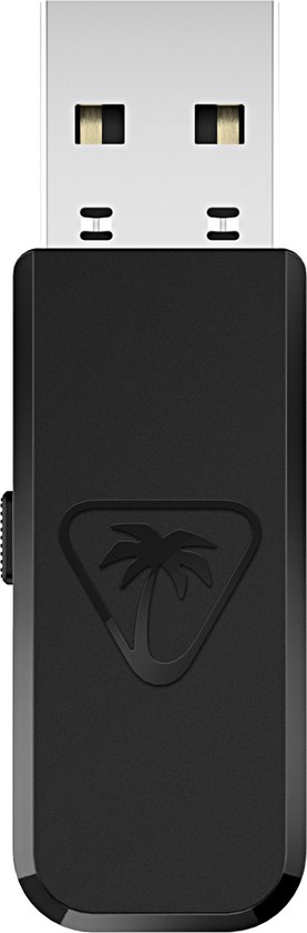 Zwarte USB-dongle met het Turtle Beach palmboom logo.