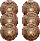 Bertoni - Placemats - tafelmatten set van 6 stuks - rond - 33 cm, onderwerp: Hout - Bruin