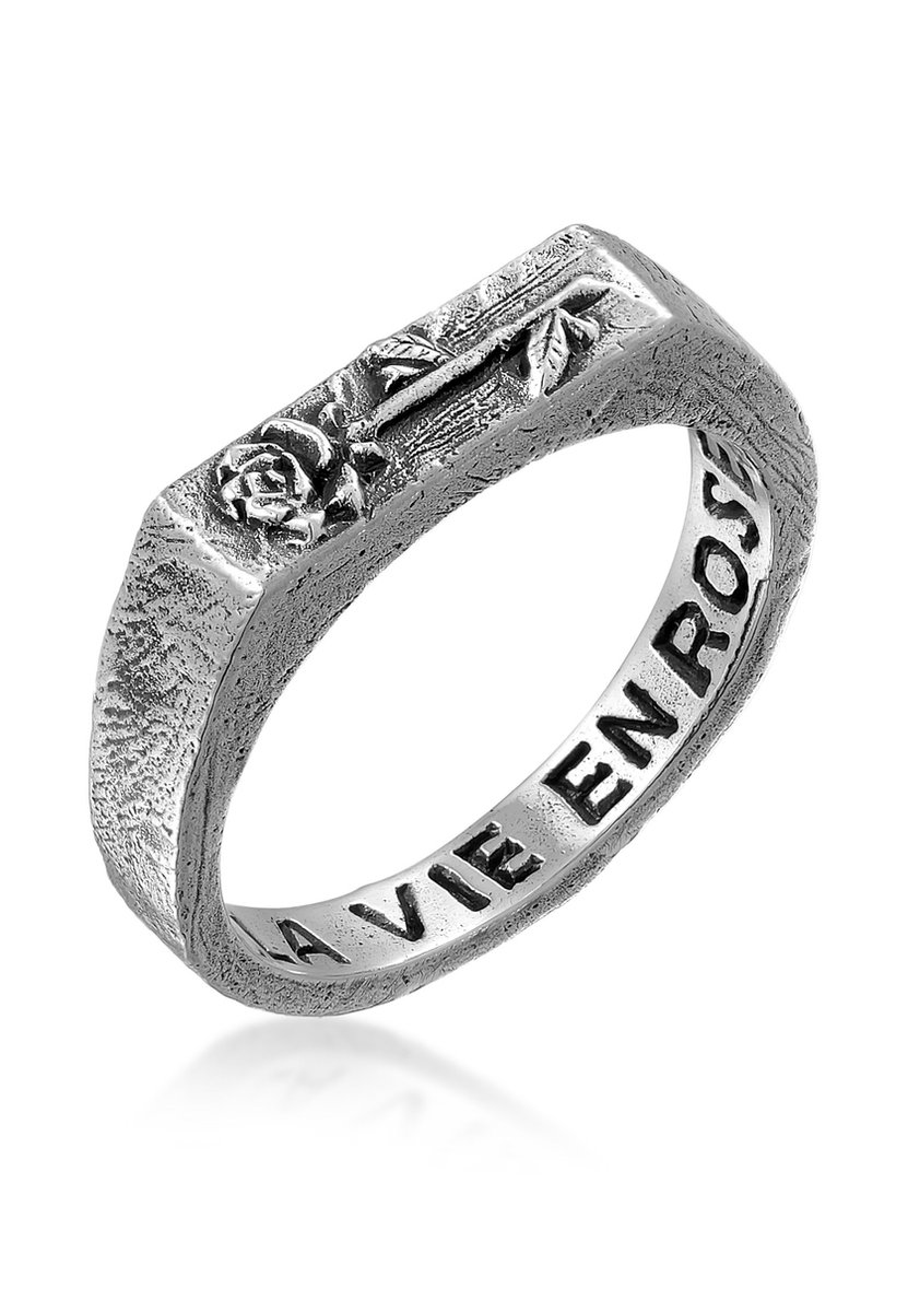 Haze & Glory - Ring - HG HAZE & GLORY - Ring Heren in 925 Sterling Zilver, sieraden mannen, Zilveren ring geoxideerd, Rose, La vie en rose - Heren