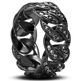 Nicos | Bague en maille cubaine de couleur noire avec zircones - 10 mm