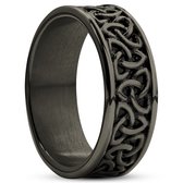 Evan | 7 mm Gunmetal Zwarte Roestvrijstalen Ring met Keltische Triquetra Knoop
