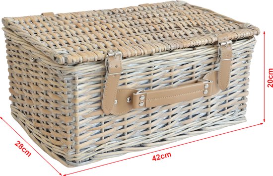 Panier pique-nique Lumparland avec contenu pour 4 personnes 42x28x20 cm blanc naturel et bleu casa.pro