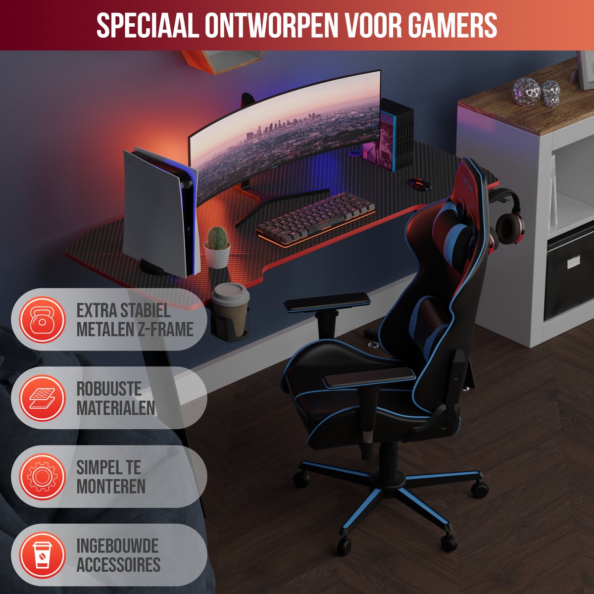 Avalo Gaming Bureau - Game Desk - 140x60x75 cm thumbnail 2