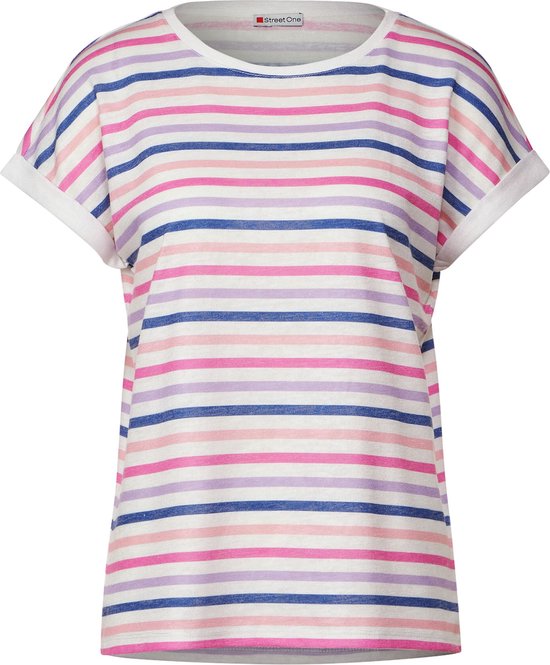 Street One small multicolor stripe Dames T-shirt - off white - Maat 42