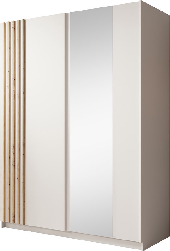 Meubella - Armoire Boets - Wit - Chêne - 150 cm - Avec miroir