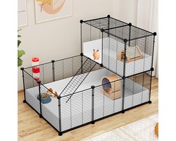 Kleine dierenkooi-box, konijn-cavia-kooi-box met waterdichte plastic voering, metalen hamsterbox, habitathek met doe-het-zelf 25-delige panelen