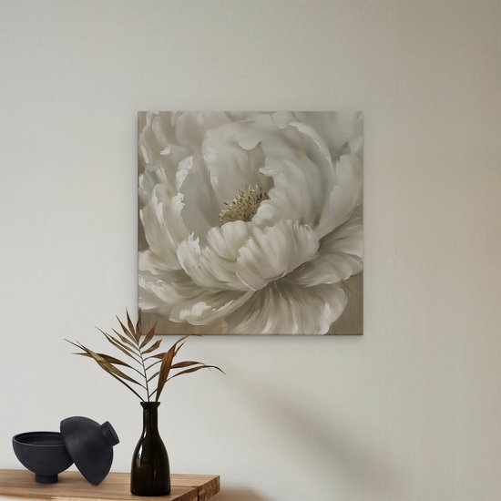 Artaza Peinture sur toile Bloem Witte sur fond beige - 40 x 40 - Klein - Photo sur toile - Impression sur toile