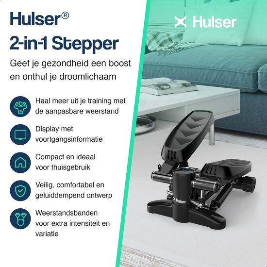 Hulser Stepper met display - Met weerstandsbanden - Home gym fitnessapparaat - Thuis sporten - Twist fitness - Swing - Mini cardio home trainer