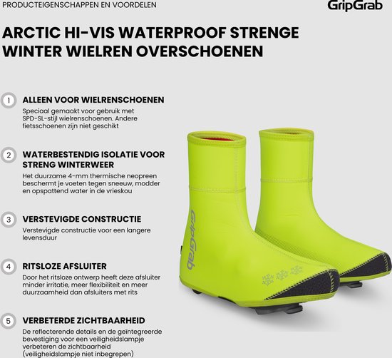 GripGrab Arctic Hi-Vis Overschoenen. Neon geel, waterdicht en warm.