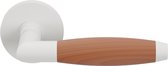 Deurkruk op rozet - Wit - RVS - GPF bouwbeslag - Ika Deurklink wit/ kersen haaks met trapezium eindknop op rond
