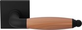 Deurkruk op rozet - Zwart - RVS - GPF bouwbeslag - Ika Deurklink zwart/ kersen gebogen met ronde eindknop op vierkant