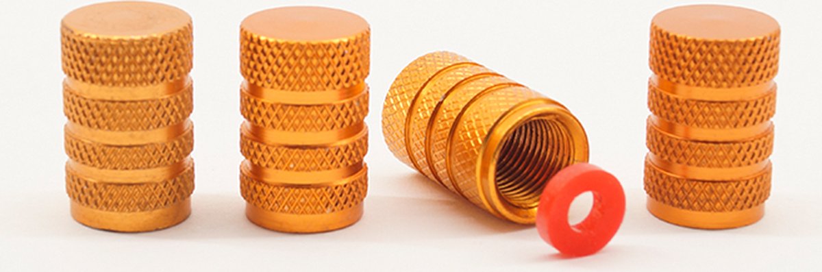Schrader (auto) ventiel - Oranje aluminium grip met afdichting