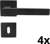 Set van 4 Deurklinken met Sleutelrozet - Mat Zwart - Deurkruk Met Rozet - Deurbeslag Set - Vierkant