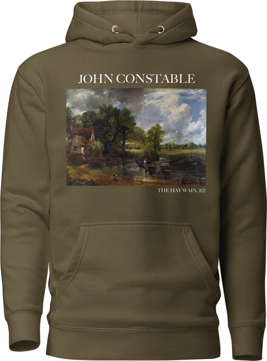 John Constable 'De Hooiwagen' ("The Hay Wain") Beroemd Schilderij Hoodie | Unisex Premium Kunst Hoodie | Military Green | XL