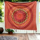 Mandala wandkleed - Duurzaam katoen - Rood/Geel - wanddoek - wandtapijt - Muur decoratie - 210x230