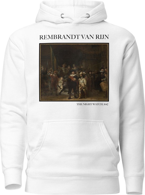 Rembrandt van Rijn 'De Nachtwacht' ("The Night Watch") Beroemd Schilderij Hoodie | Unisex Premium Kunst Hoodie | Wit | L
