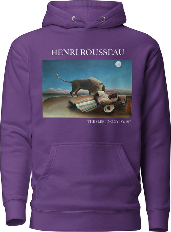 Henri Rousseau 'De Slapende Zigeuner' ("The Sleeping Gypsy") Beroemd Schilderij Hoodie | Unisex Premium Kunst Hoodie | Paars | M