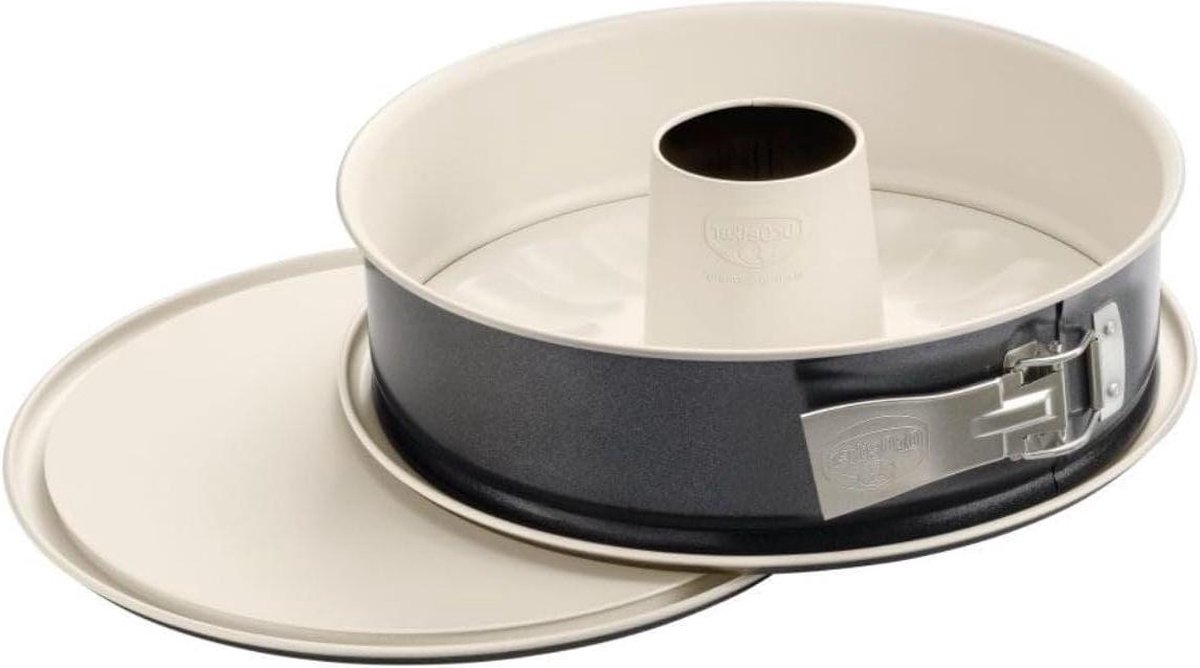 Springvorm Ø 28 cm met platte en buisbodem bakvorm met lekbescherming en ILAG anti-aanbaklaag (Kleur: crème antraciet) Aantal: 1 stuk Springvorm