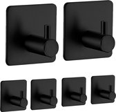 Zwart Vaste handdoekhaken - 6 stuks - muurhaken - zelfklevende haken - zonder boren - RVS - voor badkamer, toilet, keuken, kantoor