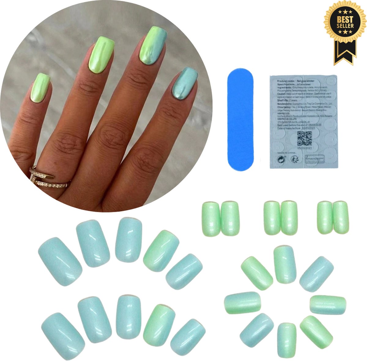 Goedkoopste GUAPÀ® Plaknagels | 24 stuks valse nagels | Press On Nails | Holografische Nagels | Zelfklevende Plaknagels | Nepnagels | Compleet plaknagels starterspakket | Nagels Wraps | Nail Art | Zomer Nagels | 24 stuks plaknagels Chrome Spiegel Effect