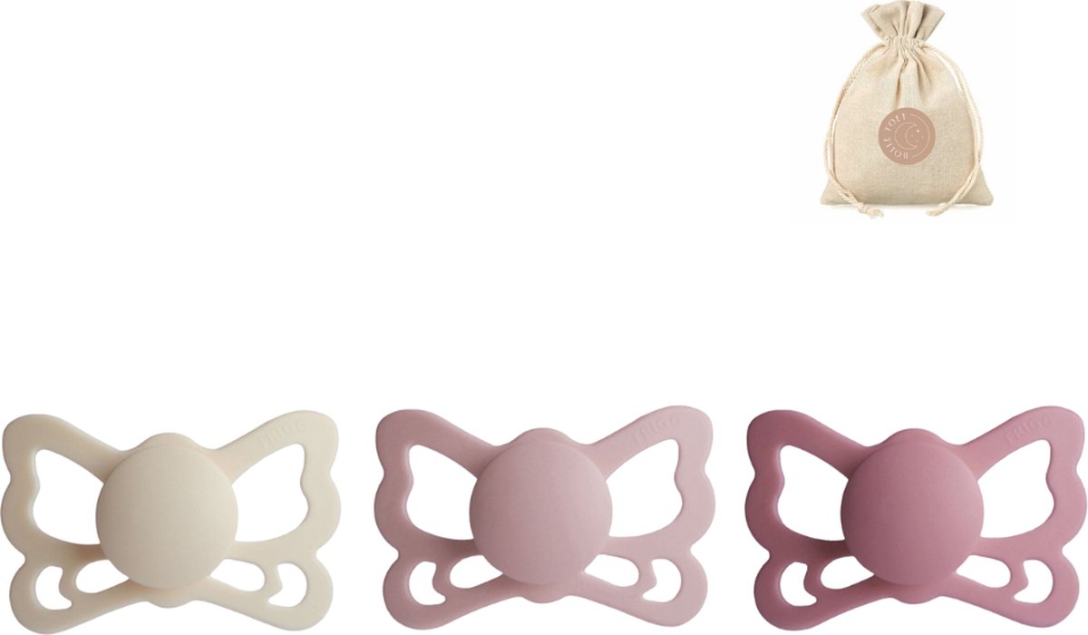 Goedkoopste Frigg butterfly spenen siliconen anatomisch T2 (6-18 maanden) speenzakje - Cream, Blush en Cedar - fopspenen
