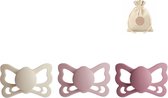 Frigg butterfly spenen siliconen anatomisch T2 (6-18 maanden) + speenzakje - Cream, Blush en Cedar - fopspenen