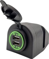 ProRide® 12V USB Stopcontact 2 Poorten Opbouw - 5V/2.1A - USB Autolader, Boot en Camper - Complete set - Groen