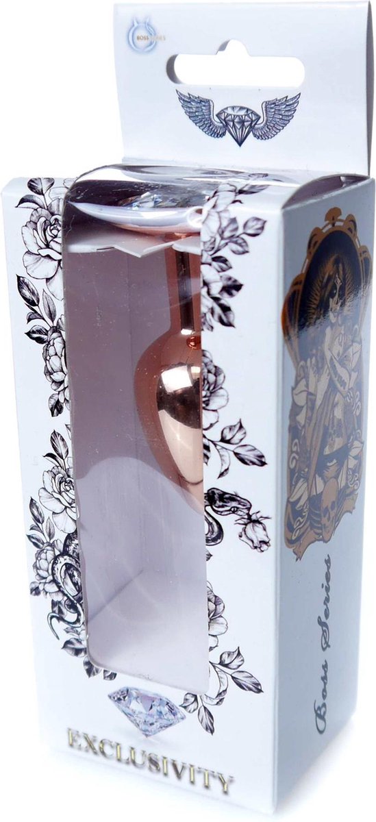 Goedkoopste Bossoftoys - Unique Colour - Rose Gold Anal Plug - Gold Plug with White stone - 64-00112 - length 7 CM - Dia 2,7 CM - colour window box