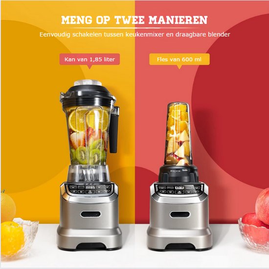 Krachtige 2-in-1 Blender met 2000 Watt - 1,85 Liter & 600ml Smoothie Maker - Matgrijze Blender van Frigidaire — afbeelding 4
