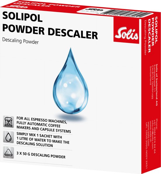 Solis Solipol Powder Descaler Ontkalker Koffiemachine - Geschikt voor Capsulesystemen, Waterkokers en Andere Apparaten - Ontkalkingspoeder - 3x 50 gram
