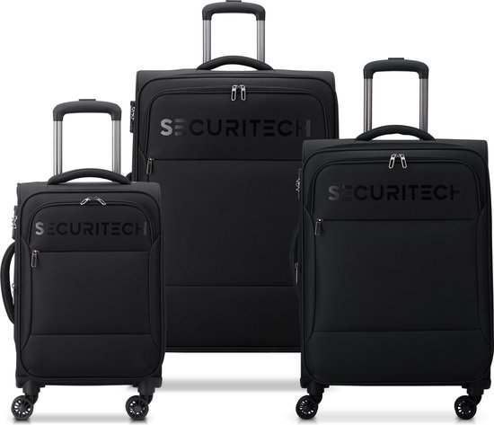 Securitech By Delsey Paris - Kofferset Vanguard - 3 delig - Handbagage 35L + ruimbagage 71L en 106L - Zwart