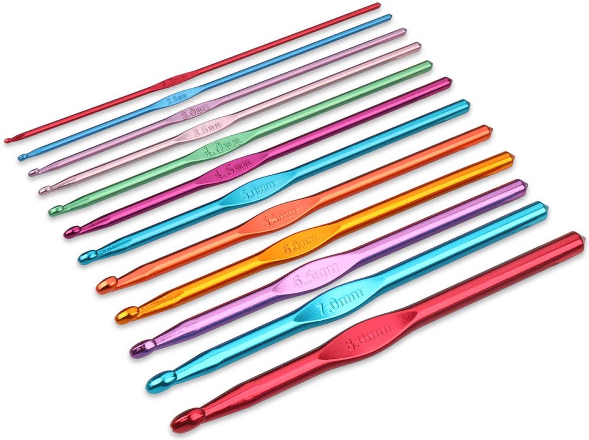 Kit Crochet Tricot H&S 14 Pièces - Crochets En Aluminium Avec Poignée Ergonomique - Taille 2.0 à 10.0 Mm Avec Pochette