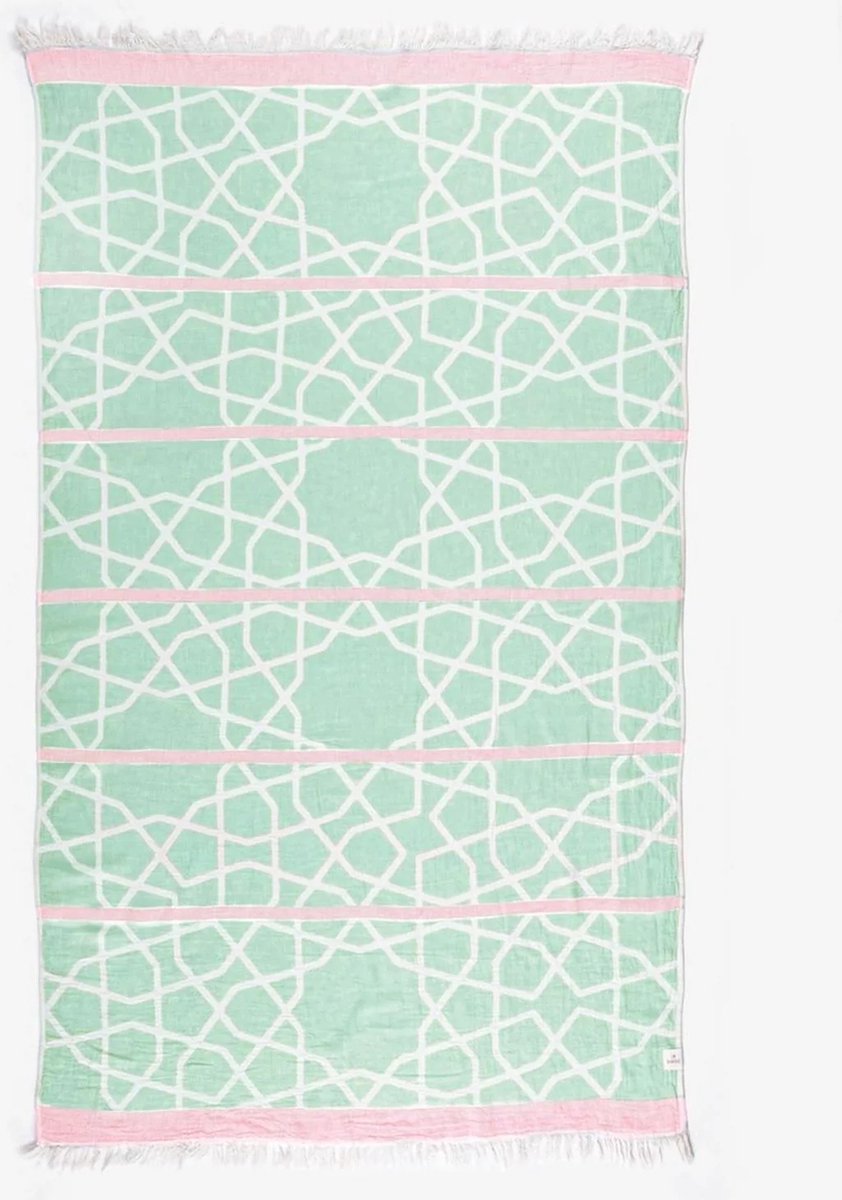 Barine 100% Zacht Katoen Hamamdoek - Ultraabsorberend - Sneldrogend - Lichtgewicht - Strandlaken - 90x160cm - Rose smoke/Sage - Marrakech