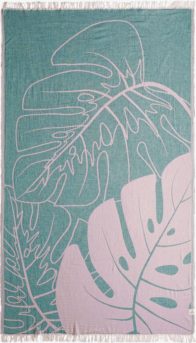 Barine 100% Zacht Katoen Strandlaken - Ultraabsorberend - Sneldrogend - Lichtgewicht Hamamdoek - 90x160cm - Rose/Smoke - Monstera