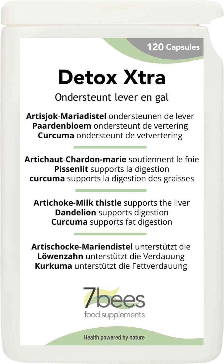 Goedkoopste Detox Xtra - 120 capsules - Zuivering lever en galblaas - Mariadistel - Artisjok - Paardenbloem - Curcuma | 7Bees