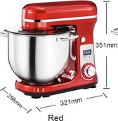 Robot culinaire - mixeur - Blender - Moteur silencieux - Fouet à œufs crème - Pétrin à pâte - 6 vitesses - 1200 W - Capacité 6 litres - Mixeur de cuisine - Mixeur de cuisine avec bol - Robot de Cuisine - Batteur sur socle - Rouge